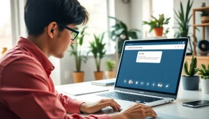 Send temp email to send emails with a modern tech setup and vibrant workspace ambiance.