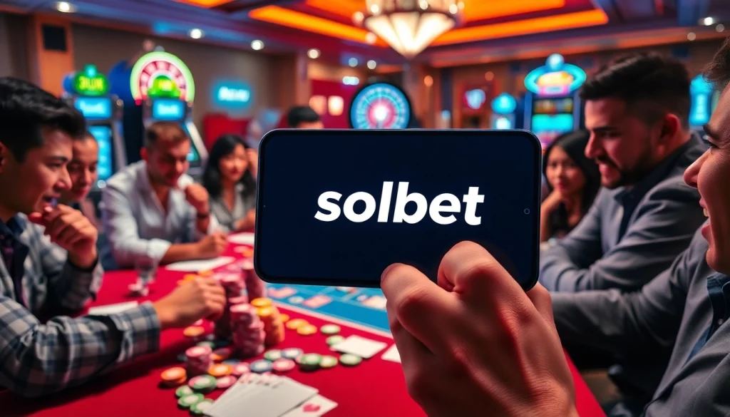 SBOBet players enjoying an immersive gambling experience with vibrant casino elements.