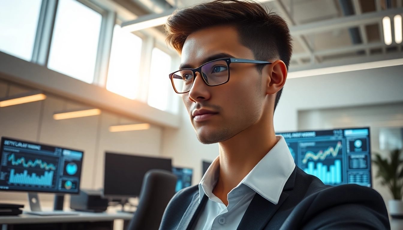 AI Employee operating in a modern office setting with digital technologies.