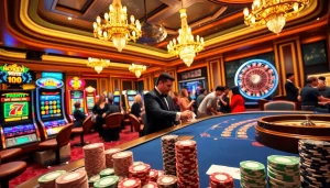 Engaging action at a casino table featuring chips and cards, highlighting https://sa88.it.com/ gaming experience.