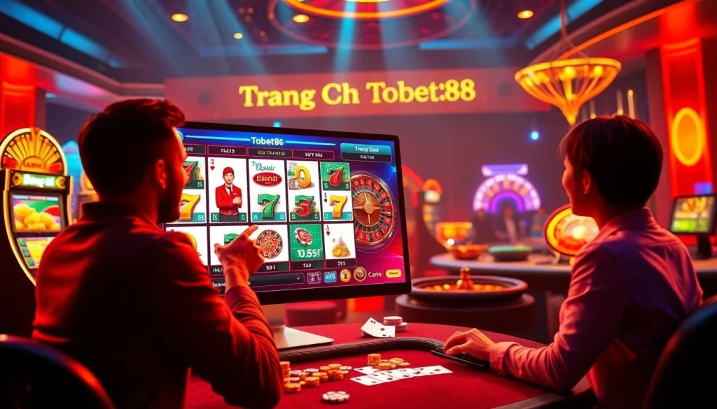 Online gambling scene featuring trang chủ tobet88 with vibrant casino elements and engaging games.