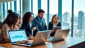 Engaging scene of professionals collaborating in a bright office, highlighting sales recruitment websites.