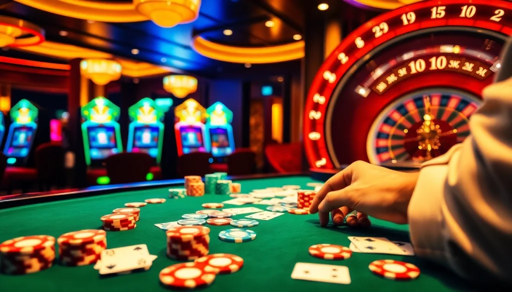 Engage in thrilling casino action at https:/sc88.bz/ with colorful chips and illuminated slot machines.