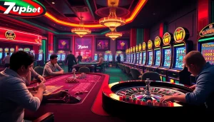 Engage in thrilling online gaming at 7upbet with vibrant casino action featuring slots and poker.