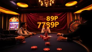 Engaging players at Nhà Cái 789P enjoy an interactive online poker game with vibrant casino elements.