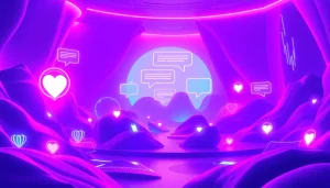 Engaging NSFW AI chat scene in a vibrant digital landscape, showcasing interactive avatars and ambient lighting.