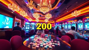 Mainkan Taruhan Slot 200 yang menarik dan rayakan kemenangan dalam suasana kasino yang penuh warna.