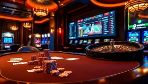 Experience excitement with Vaoluoi tv poker table, vibrant chips, and live betting odds in a luxury casino.