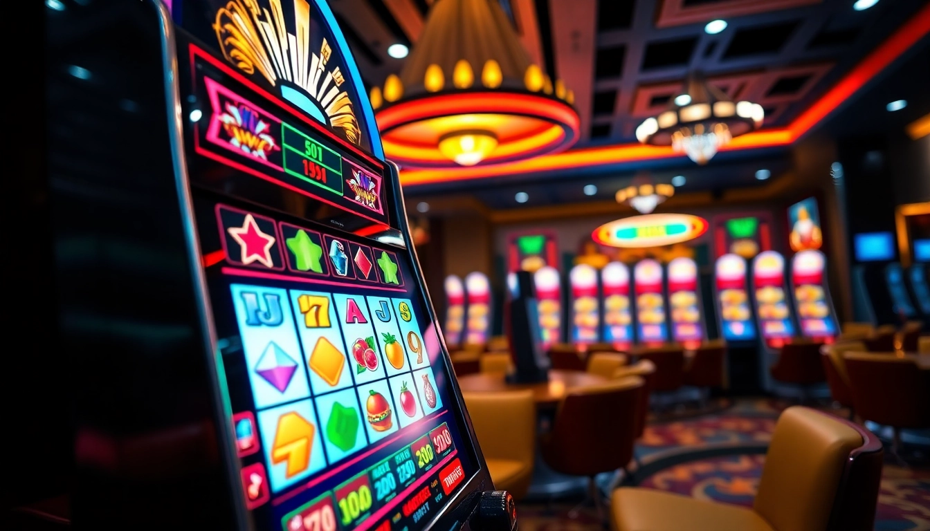 Menggambarkan slot online qqslot777 yang menarik dalam suasana kasino yang cerah dan enerjik.