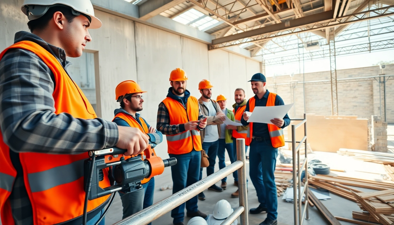 Careers in construction showcase teamwork among skilled workers on a busy job site.