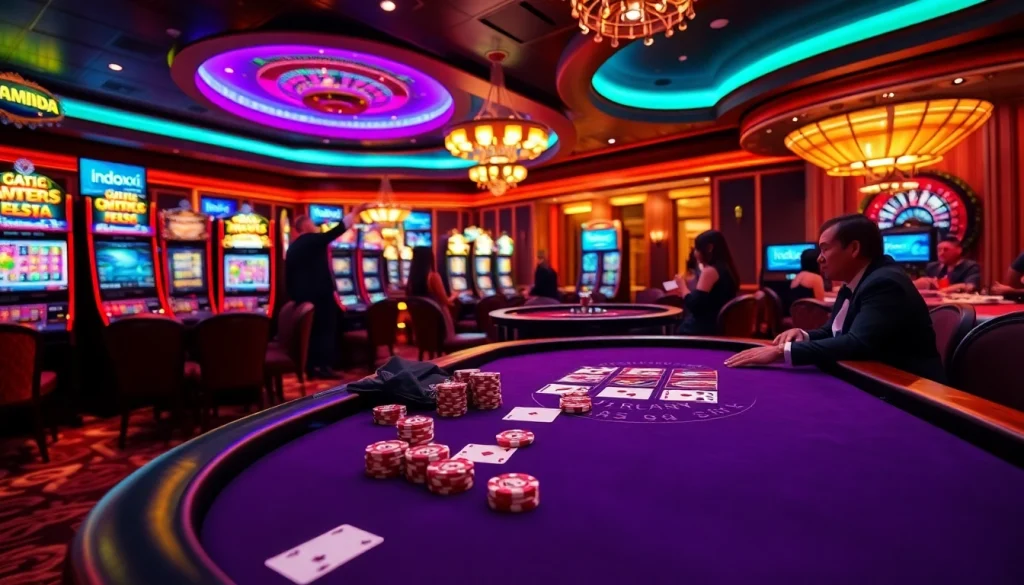 Experience the thrill of indoxxi casino gaming at a vibrant poker table with high-stakes action.