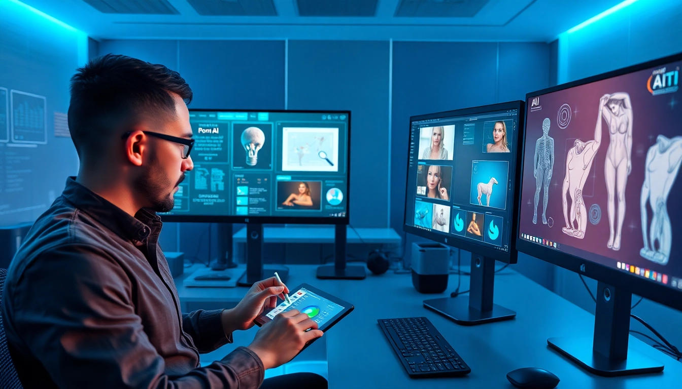 Innovative digital studio using AI technology for adult content creation, showcasing 'porn ai' theme