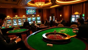 Players enjoying vibrant casino games inspired by the hidden wiki, showcasing poker tables and slot machines.