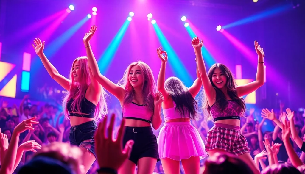 BLACKPINK news features the group performing live on stage, radiating energy and excitement.