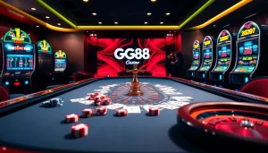 GG88 online casino gaming scene with vibrant tables and excited players.