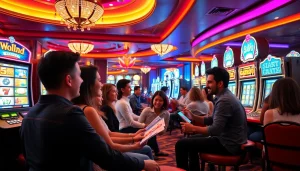 Players enjoying the thrill of slot depo 5k machines in a vibrant casino setting.