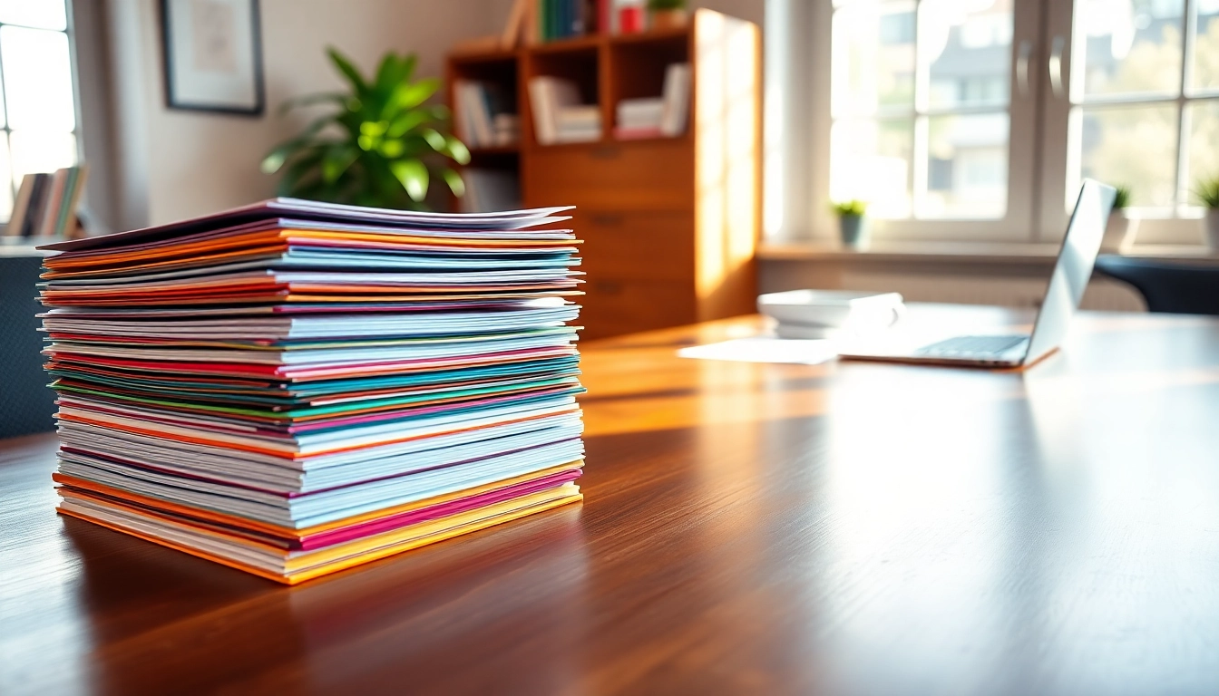 Filing documents organized in a professional workspace with colorful folders and bright lighting.