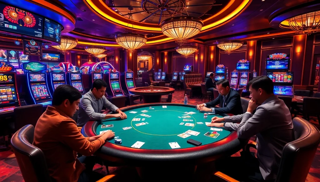 Gambling excitement at the poker table on https://febet8.com with high-stakes play and vibrant casino atmosphere.