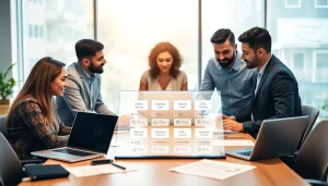 A dynamic digital first warranty company team collaborating in a modern office environment.