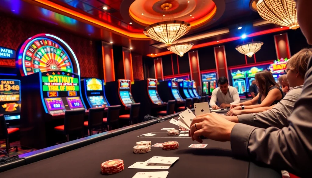 Experience the thrill of gaming at https://xoixoai.com/ with vibrant casino visuals showcasing poker tables and slot machines.