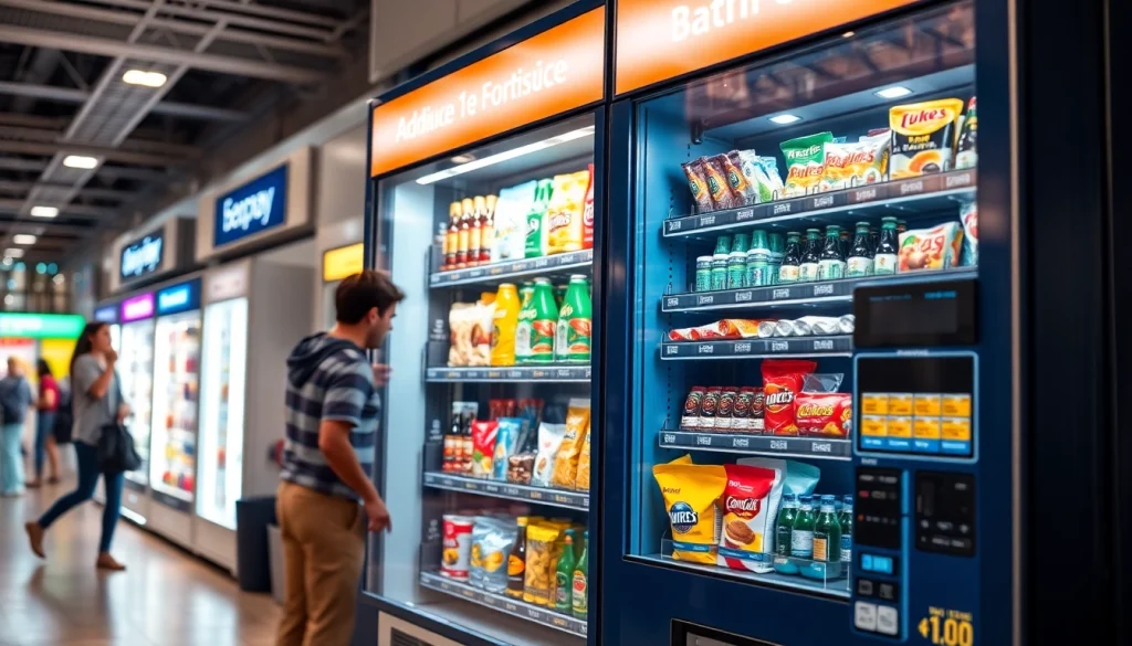 Modern vending machine showcasing diverse products and advanced technology, highlighting the top 10 vending machine manufacturers.