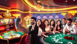 MABAR88 Menang Dirayakan dalam Adegan Kasino yang Seru, Menampilkan Pemain Menikmati Permainan Slot dan Roulette