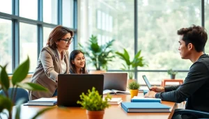 Enhance exam support with a professional tutor engaging students in a bright classroom.