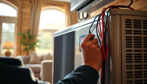 Technician installing american standard heat pumps in a welcoming home environment.
