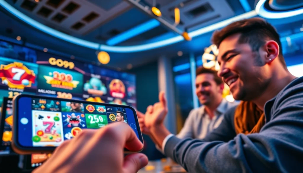 Exciting GO99 online gaming platform interface, showcasing diverse games in a luxurious atmosphere.