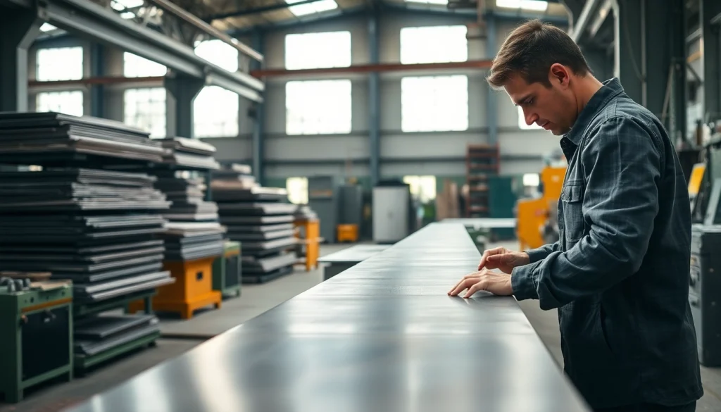 Custom shearing edmonton process with a technician operating advanced shearing machinery in a bright workshop.