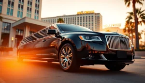 Luxurious Los Angeles Limo parked at an upscale hotel, showcasing elegance and professionalism.