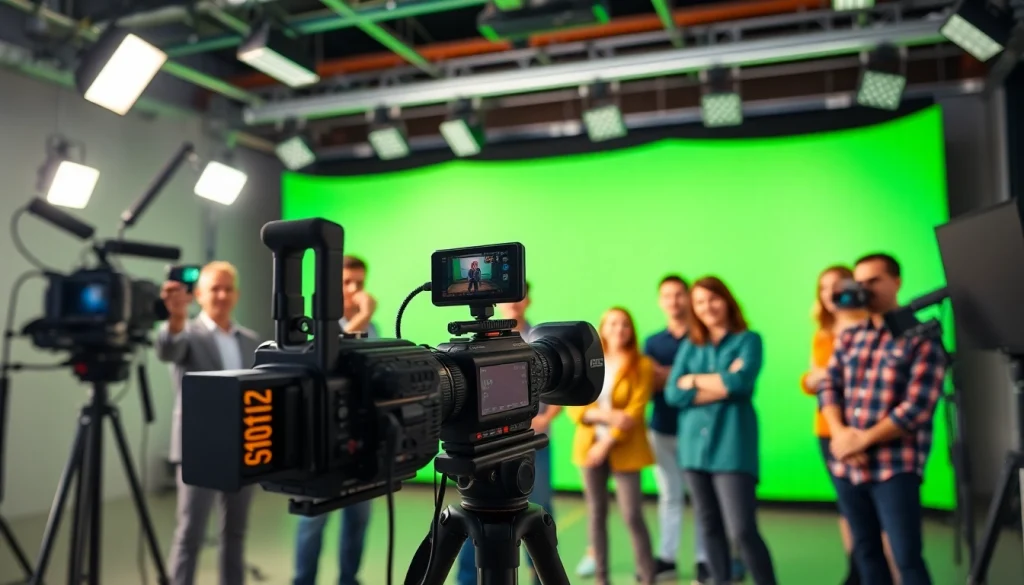 Creating high-quality video production edmonton with a professional team in a bright studio.