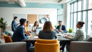 Членове на екипа обсъждат идеи в офиса, свързани с https://www.lunaro.bg