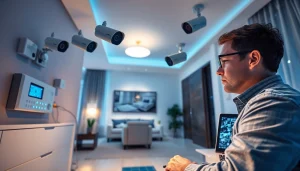Instalación de cámaras de seguridad de alta tecnología y sistemas de alarma que muestran soluciones confiables de alarmas de seguridad.