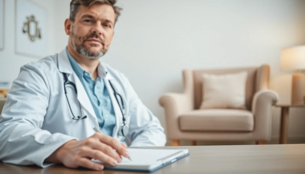 Psychiatry Dubai scene with a professional psychiatrist in a soothing office environment.