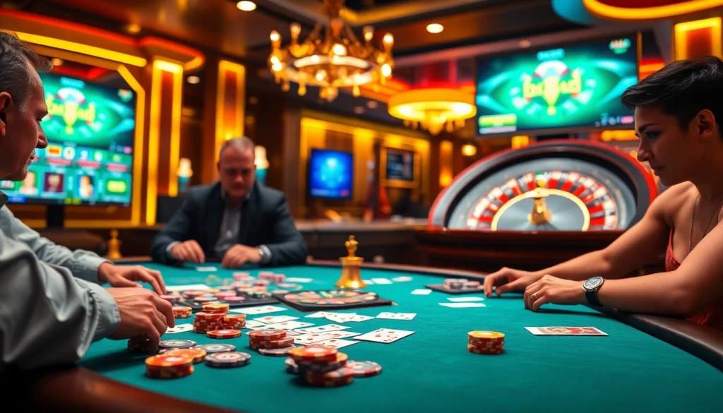 Para pemain merencanakan strategi di meja poker mewah, menampilkan pengalaman bermain Kit4D.