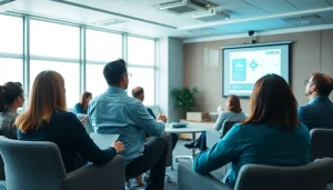 How to engage effectively in a workshop setting with attentive participants and professional presentation.