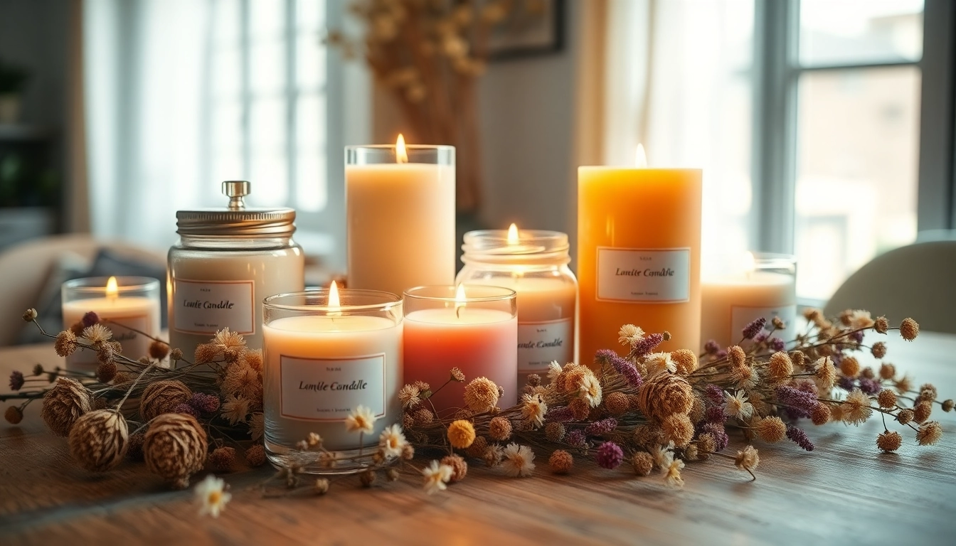 Stvaranje ambijenta mirisne svece na stolu okruženom suvim cvećem.
