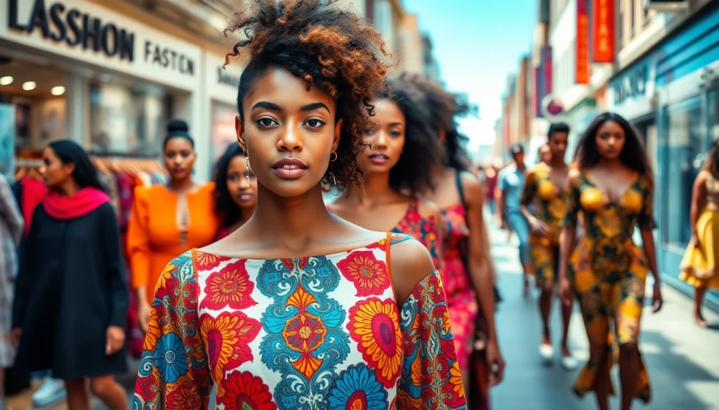 Models showcase vibrant fashion and apparel styles in an urban setting.