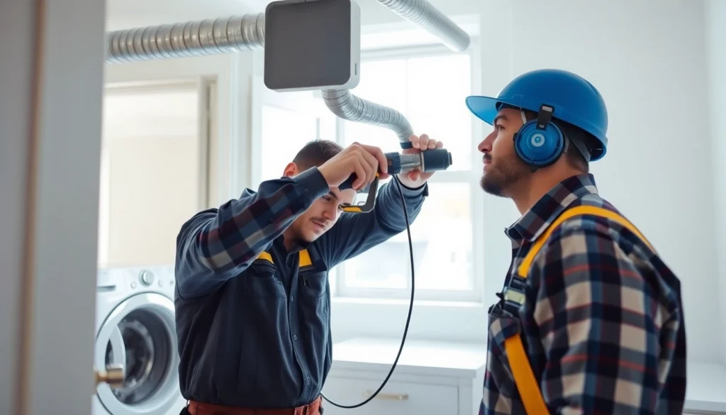 Expert technician performing dryer vent repair to enhance home safety and efficiency.