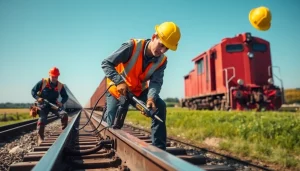 Workers engaged in Emergency RailroadRepair, showcasing expertise and safety measures.