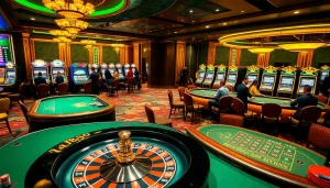 AF88-themed players celebrating wins at elegant casino tables with vibrant decor.