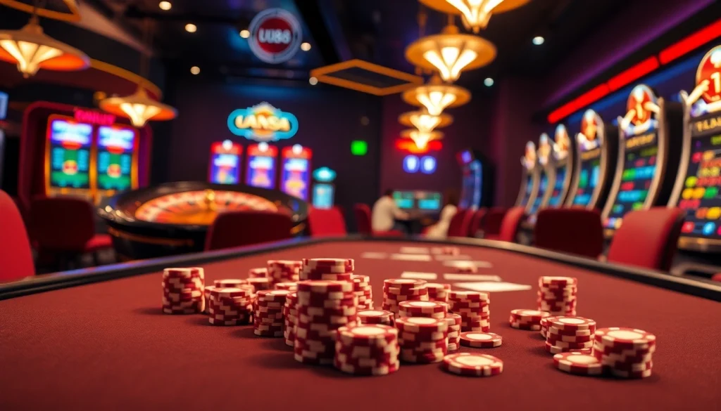 A high-stakes poker table featuring UU88 gaming chips and a roulette wheel, embodying luxury and excitement.