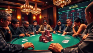 Gamblers enjoying a high-stakes poker game at Hay88 casino.