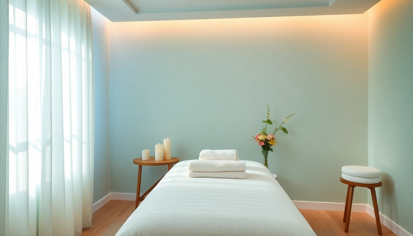 차분한 분위기와 자연 요소가 있는 마사지 요법실.