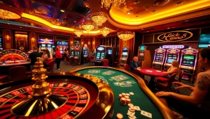 Experience the thrill of LUCK8 Casino with vibrant tables, slots, and excited gamblers.