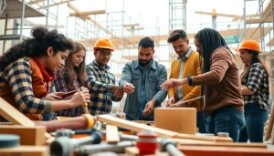 Students engaging in construction education with hands-on learning activities.