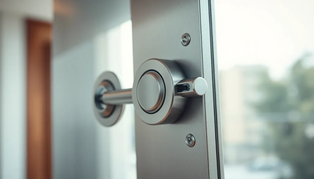 Freelock Schlossmechanismus detailliert auf moderner Tür präsentiert.