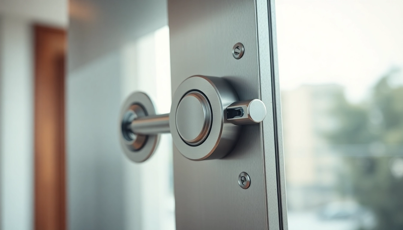 Freelock Schlossmechanismus detailliert auf moderner Tür präsentiert.