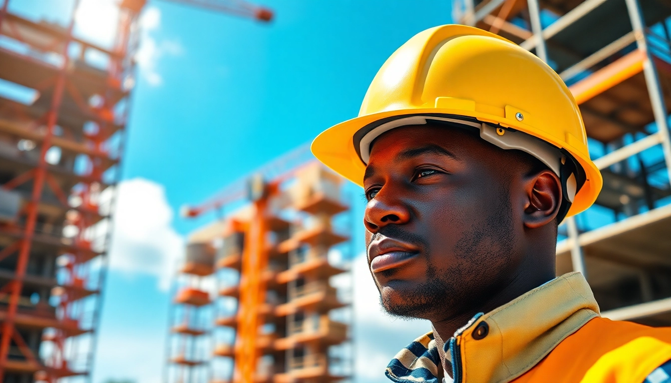 Protective Vaultex safety helmets Nairobi showcased on a construction site with a worker in action.